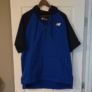 New Balance Men's Short Sleeve Blue and Black Hoodie